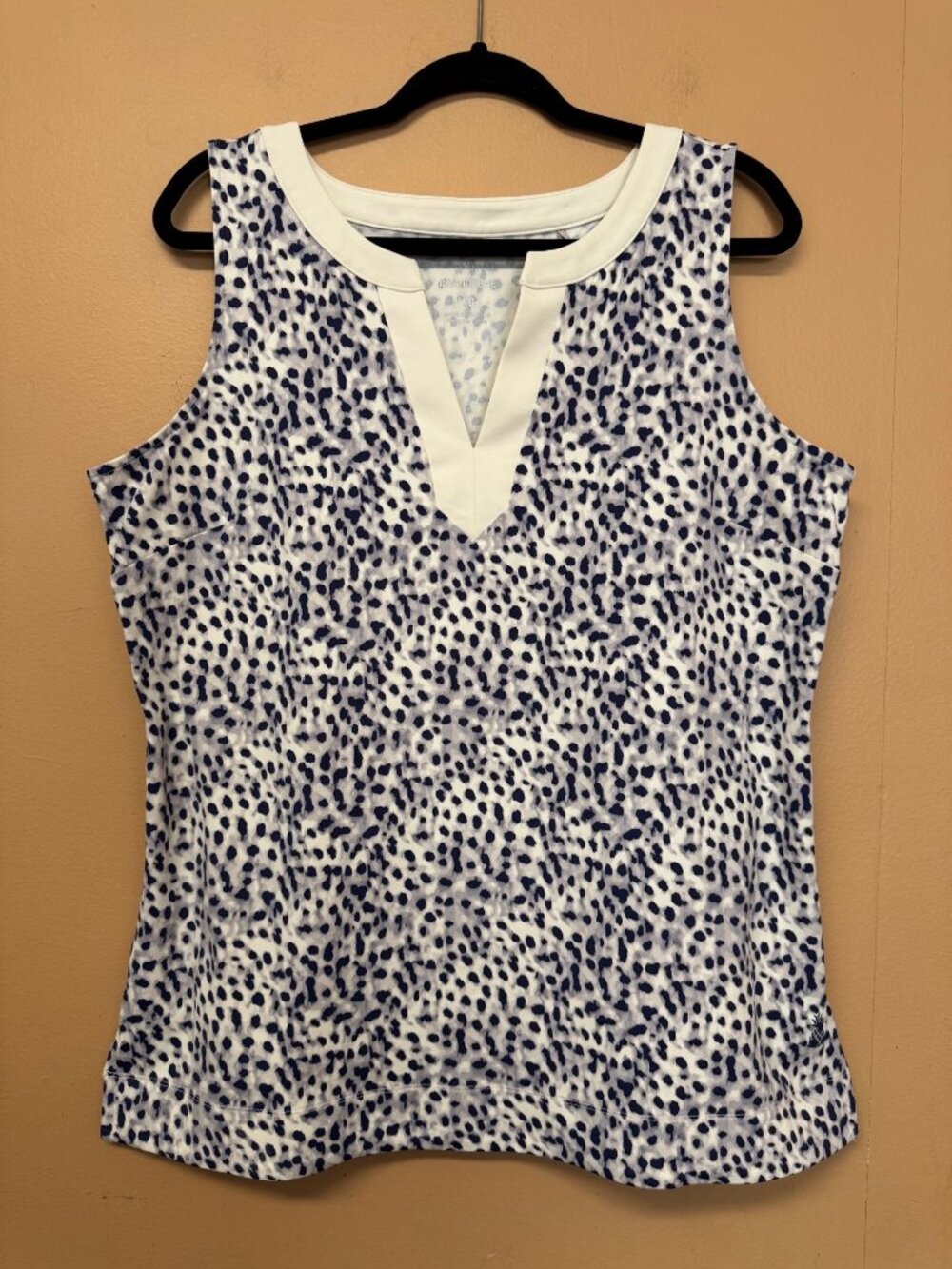 Tommy Bahama IslandZone Leopard Print Sleeveless Golf Top Large Blue White UFP